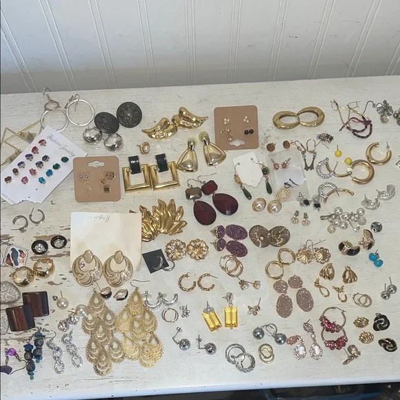 Lot 84 pairs Vintage Designer Earrings Napier Monet unmarked runway Crystal Jade - Picture 1 of 16